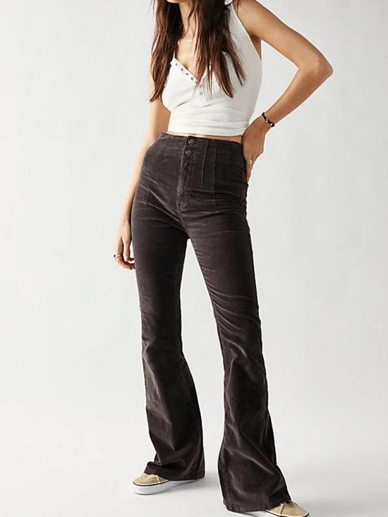 We The Free Pants - Free people Jayde Cord Flare Pants Women's 28 in Chocolate Color